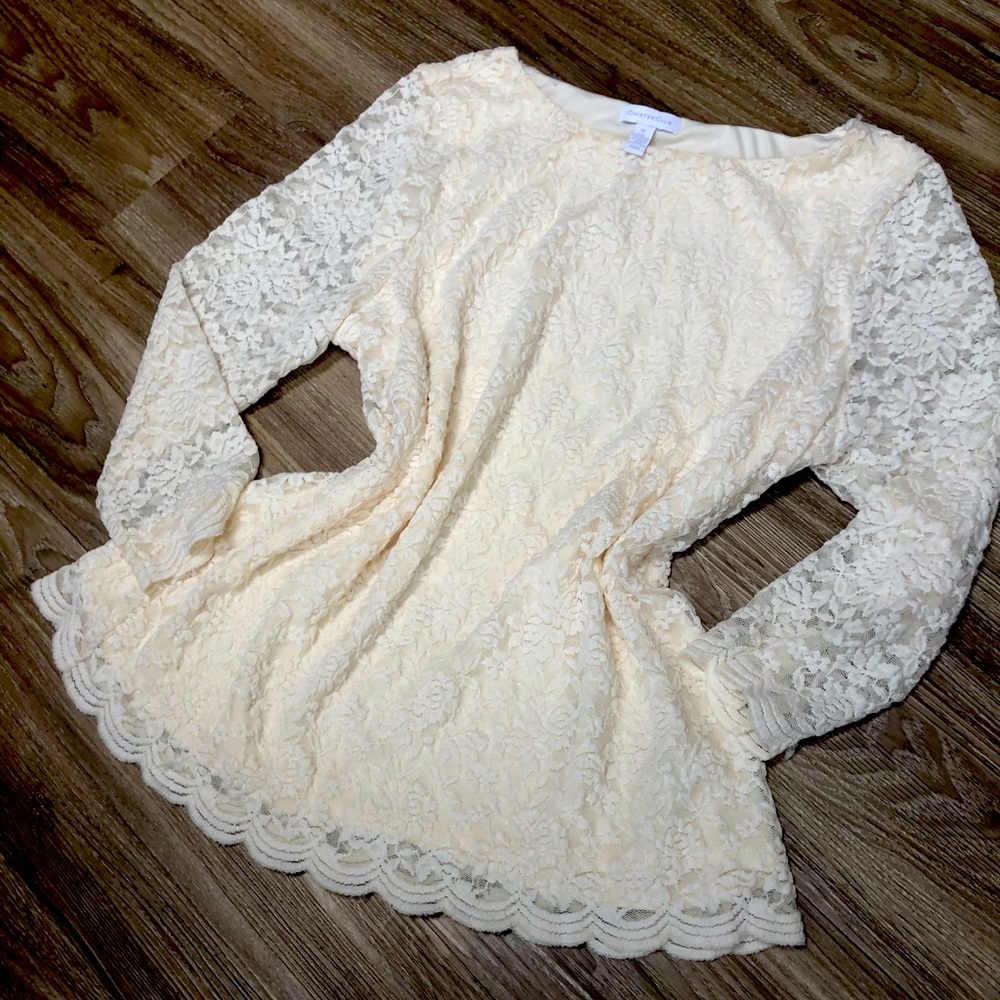 Laced Cream Floral Blouse XL